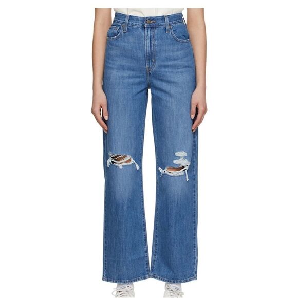 Levi’s Blue High Waisted Straight Distressed Jeans Sz 25 - Picture 1 of 16